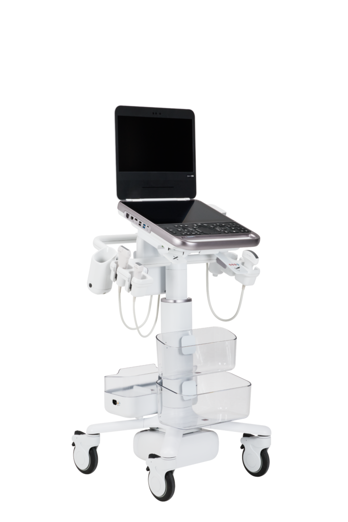 Échographe portable Samsung EVO Q10 distribué par iSonic — Point-of-Care premium 15,6 pouces sur chariot